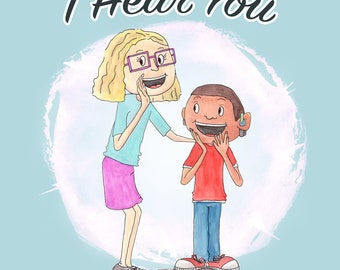 May include: A coloring book with a blue background and the title "All the Ways I Hear You". The cover features a cartoon illustration of a woman with blonde hair and a man with brown hair. The woman is wearing a blue shirt, pink skirt, and glasses. The man is wearing a red shirt, blue jeans, and a hearing aid.