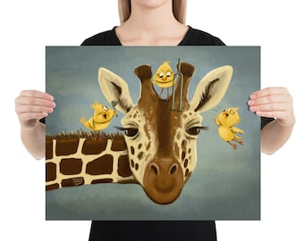 Print - Giraffe Hearing check with yellow birds - audiology hearing loss