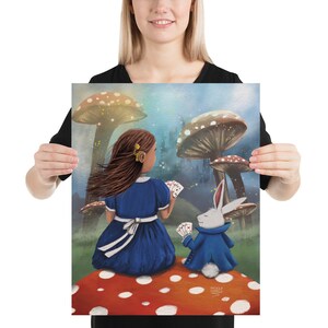 Print - Alice in Wonderland with a Cochlear implant and White Rabbit