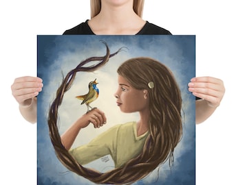 Print - Girl with Microtia and a BAHA - bird singing