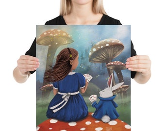 Print - Alice in Wonderland with a BAHA (bone anchored hearing aid) and White Rabbit