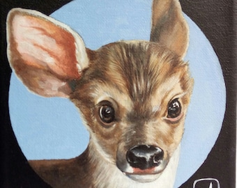 Deer breeding painted in oil, small deer painted in oil,original oil painting,animals oil paintig, animal oils,
