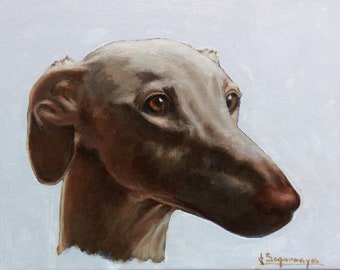 Painting of a greyhound, Oil on canvas  hand-painted, Oil portrait of a greyhound, animalart, Greyhound.