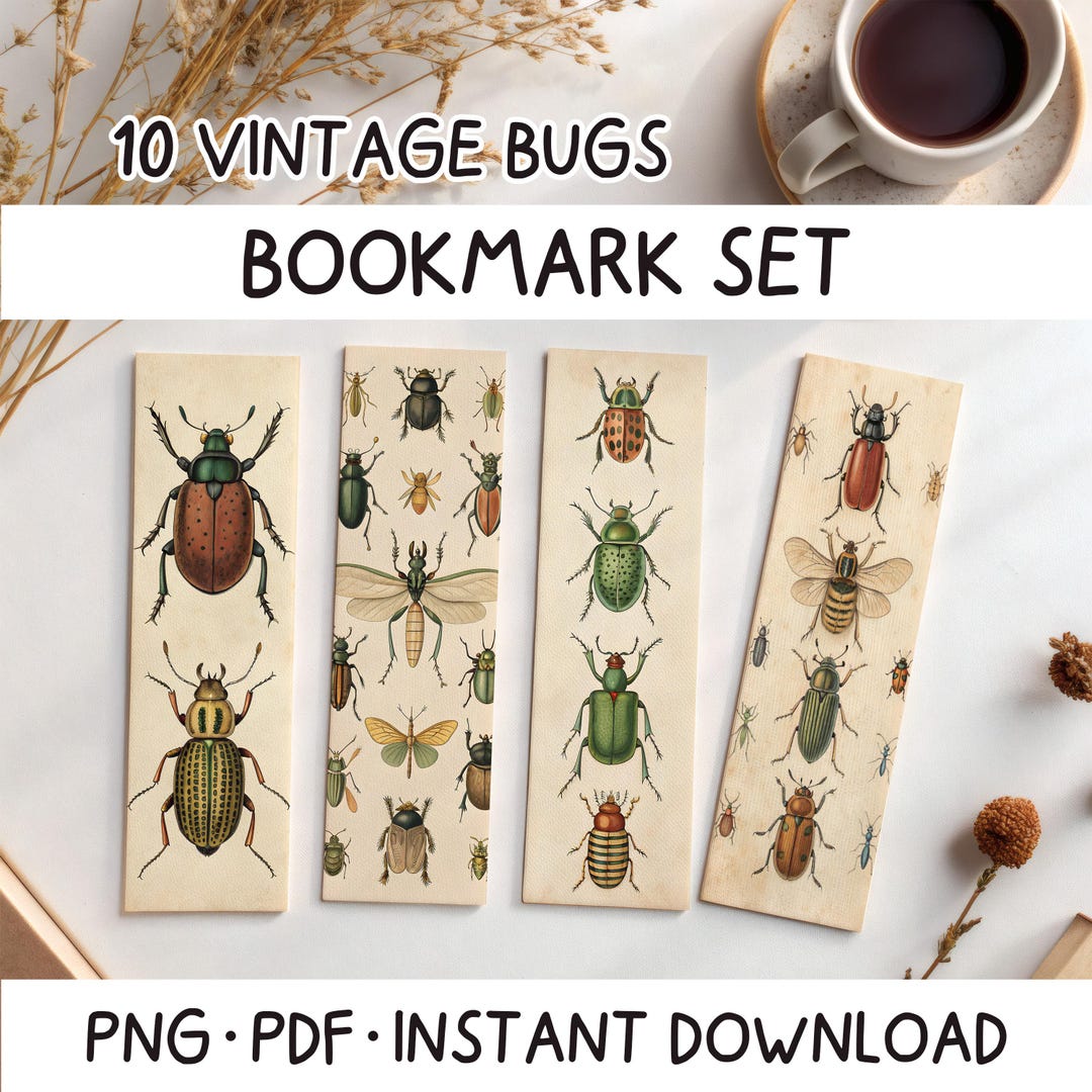 Vintage Insect Bookmarks: 10 PNG Files, Holiday Reading (digital ...