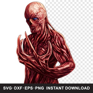 May include: A digital illustration of a humanoid creature with red skin, blue eyes, and sharp claws. The creature has a bald head and a skeletal face. The image includes the text "SVG • DXF • EPS • PNG INSTANT DOWNLOAD".