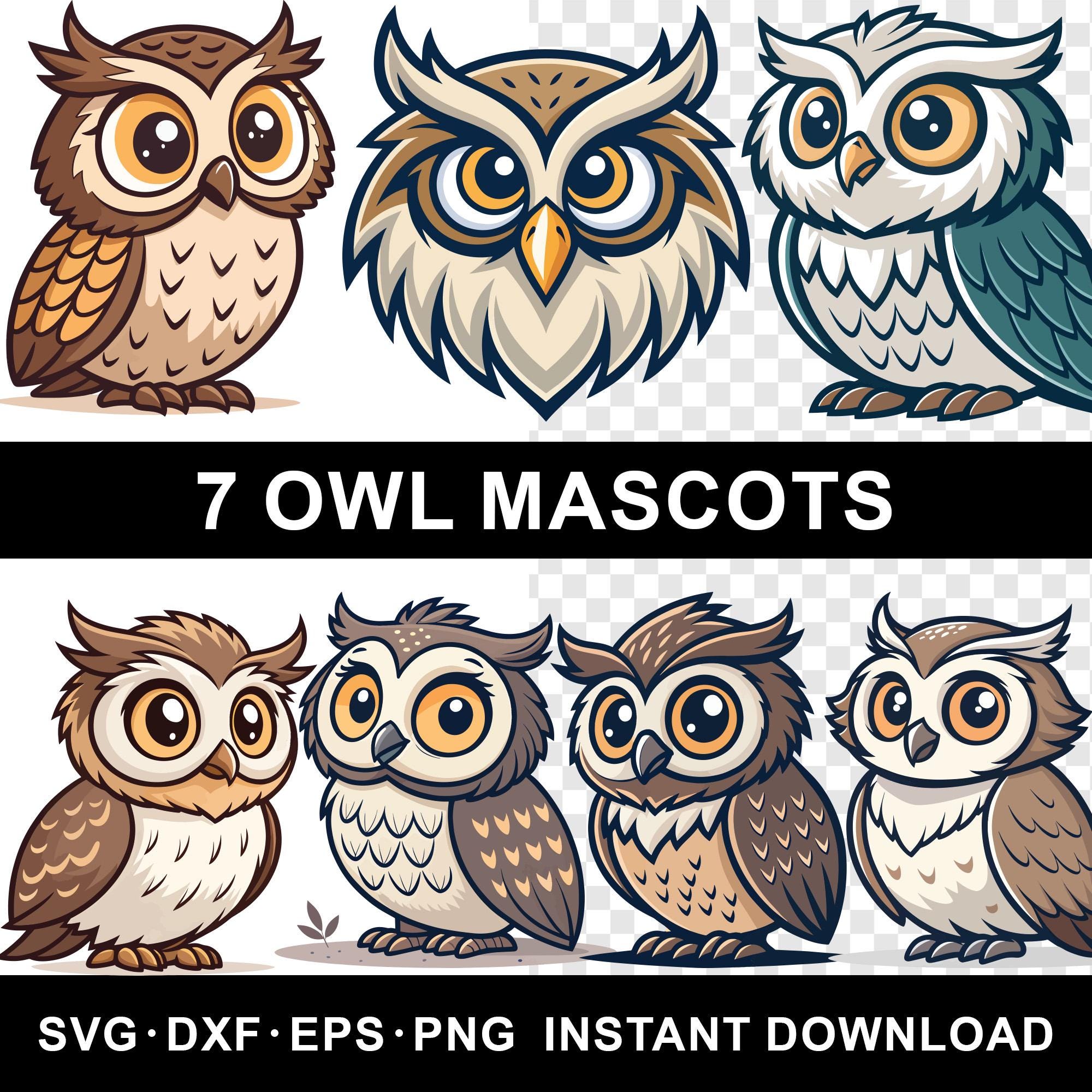 Owl Mascot SVG Vector Bundle: Sport Logo Designs (Digital Download)