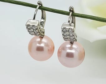 Örhängen i sterlingsilver med pärlor - bröllopsörhängen - creoler - örhängen i kubisk zirkonia - present till bruden