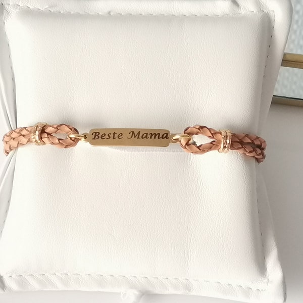 Personalisiertes Damen Lederarmband -Gravurarmband - Freundschaftsarmband- Partnerarmband - Namensarmband- Edelstahl Rechteck Tag