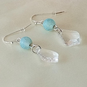 Flower earrings crystal | Gemstone earrings hanging | Earrings hanging pearls | Earrings hanging silver | Agate earrings blue