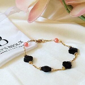 Cloverleaf bracelet black - cloverleaf bracelet - gold bracelet - colored bracelet - pearl bracelet flowers - gift girlfriend - glass pearl bracelet