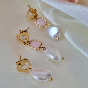 Asymmetrical earrings - Gemstone earrings hanging - Geometric earrings - Elongated gold stud earrings - Bridal earrings