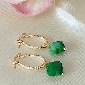 Cloverleaf earrings gold - cloverleaf earrings - creoles gold - creoles with pendant - colored earrings - summer jewelry - earrings green