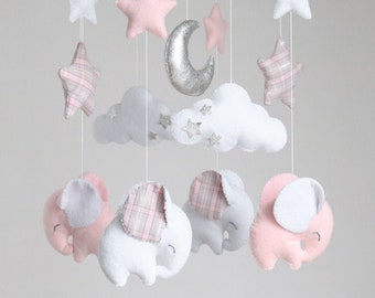 pink elephant cot mobile