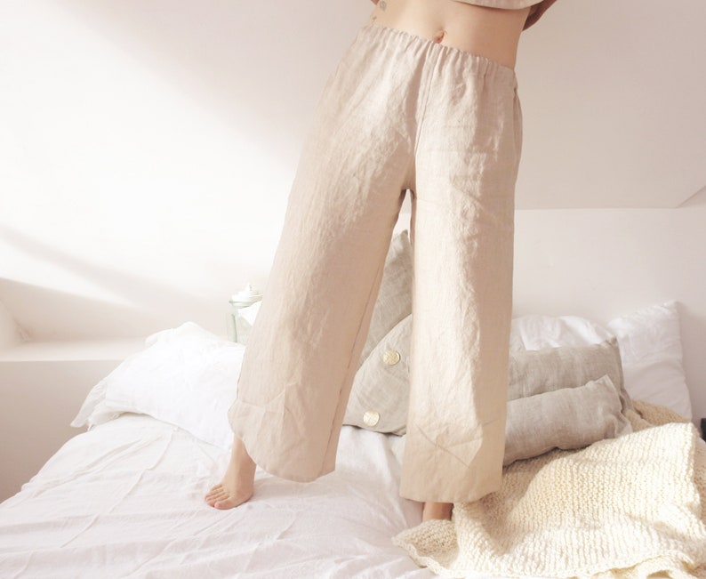Linen pajama pants Wide leg linen pants Womens linen clothing Plus size clothing Womens linen sleepwear Linen nightwear Linen pajama