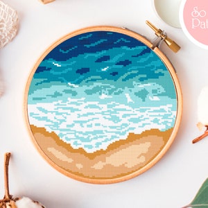 Ocean Cross Stitch pattern PDF, Modern nature cross stitch, Beach cross stitch, Sea, Nature cross stitch, Landscape cross stitch, embroidery