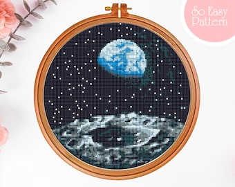 Schema punto croce Luna PDF, punto croce Spazio, grafico Galaxy xstitch, disegno punto croce, schema punto croce moderno, desing ricamo