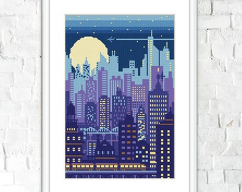 City Cross Stitch Pattern PDF, Modern cross stitch, Cross Stitch Chart, landscape stitch, city stitch pattern, embroidery chart