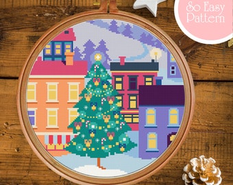 Holiday cross stitch PDF pattern, Modern christmas Counted cross stitch, Xmas cross stitch, Cross stitch designs, Winter cross stitch gift