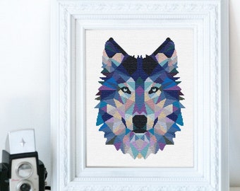 Wolf Cross Stitch Pattern, Modern Cross Stitch Pattern PDF, Animal nature cross stitch, landscape counted cross stitch chart, embroidery