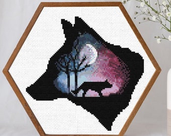 Cross Stitch Pattern PDF, Wolf cross stitch chart, Animal nature cross stitch, wolf embroidery cross stitch chart, pdf pattern download