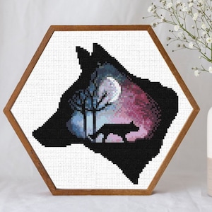 Cross Stitch Pattern PDF, Wolf cross stitch chart, Animal nature cross stitch, wolf embroidery cross stitch chart, pdf pattern download