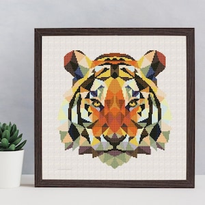 Tiger Cross Stitch Pattern, Modern Cross Stitch Pattern PDF, Geometric cross stitch, landscape counted xstitch chart, embroidery pattern