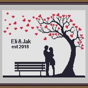 Cross Stitch Pattern Wedding Personalized Love Tree wedding cross stitch pattern married modern pattern, Personalized wedding gift, Mr & Mrs