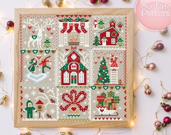 Sampler Cross stitch pattern, Holiday cross stitch, Modern christmas chart, Christmas xstitch, Winter cross stitch pattern, Holiday sampler