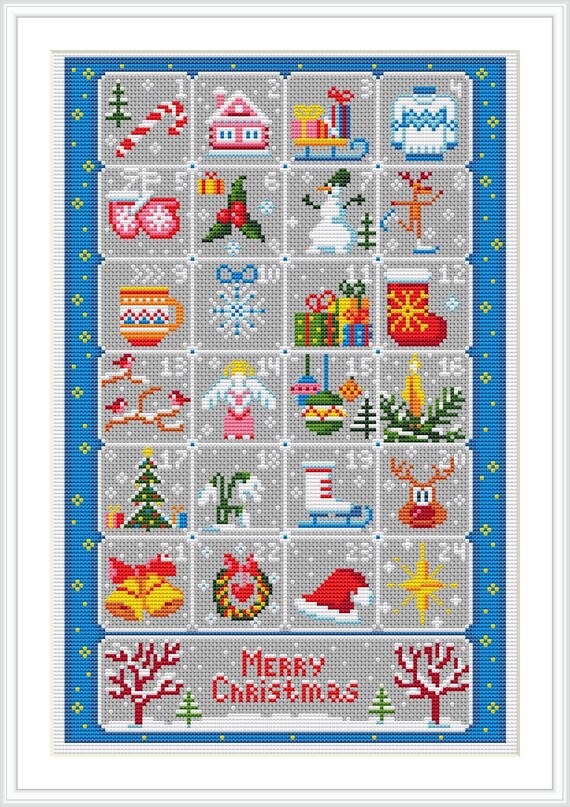 Advent Calendar Cross Stitch, Holiday Cross Stitch, Christmas Sampler Cross Stitch, Modern Christmas Chart, Winter Cross Stitch Pattern, - Etsy
