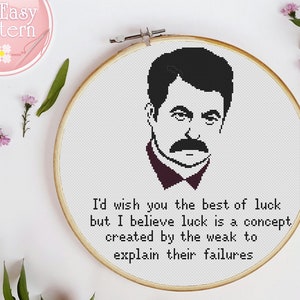 Funny Cross Stitch Pattern PDF, Subversive cross stitch, Ron Swanson Quote cross stitch Parks and Recreation Xstitch Chart Easy cross stitch
