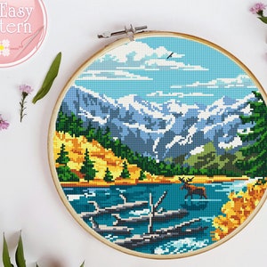 Glacier National Park Modern Cross Stitch PDF pattern Landscape Cross Stitch Desing Nature Cross Stitch Counted Cross Stitch Chart Xstitch