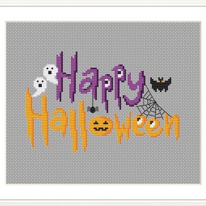 Happy Halloween cross stitch chart, Ghost cross stitch pattern PDF, Embroidery pattern, Spooky cross stitching, Easy Begginer cross stitch