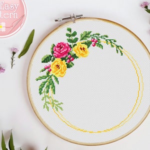 Bloemenkrans kruissteekpatroon pdf, bloem kruissteek, moderne xstitch-grafiek, bloemen borduurontwerp, kruissteek bloemen, hoepelkunst