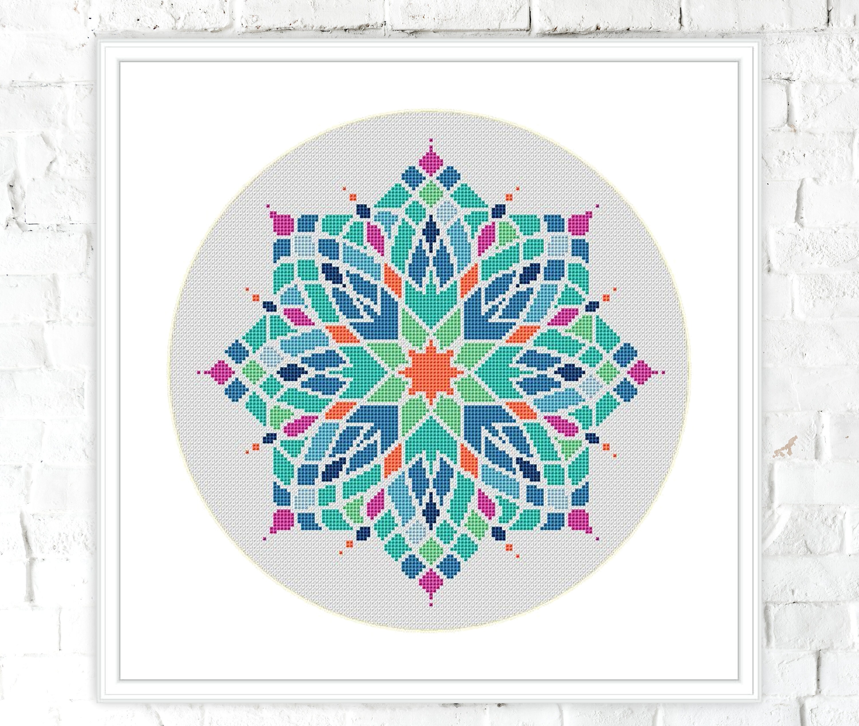 Mandala Cross Stitch Modern Cross Stitch Mandala Rainbow - Etsy