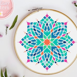 Mandala cross stitch, Modern cross stitch, mandala rainbow, cross stitch mandala, embroidery pattern, xstitch chart, modern xstitch chart