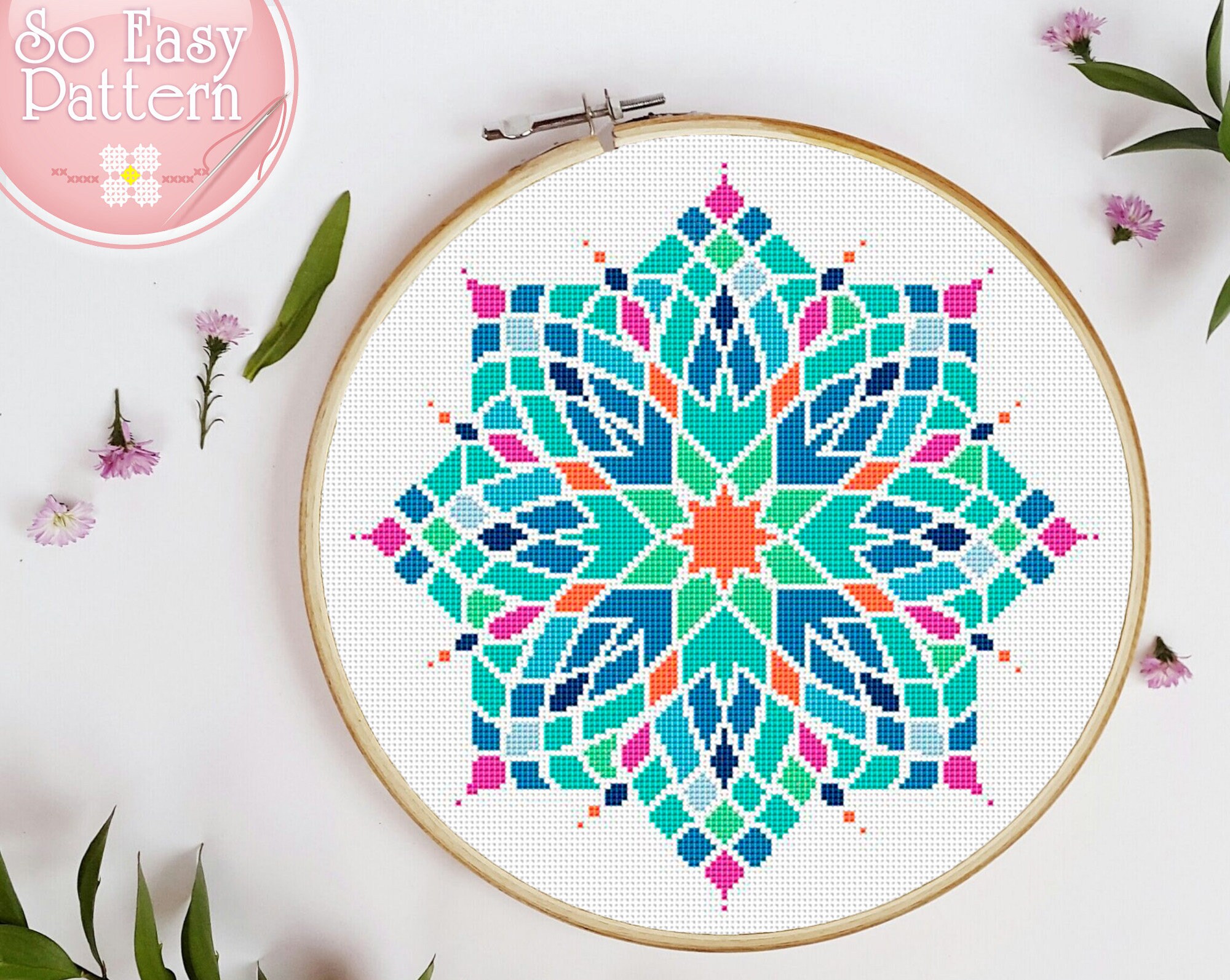 Mandala Cross Stitch Modern Cross Stitch Mandala Rainbow - Etsy