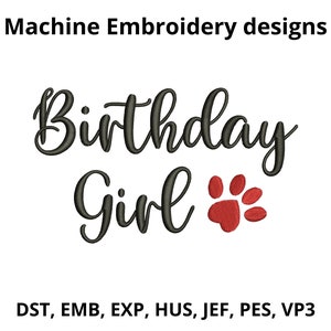 Birthday girls Embroidery Design, Dog Birthday Bandana Embroidery Design file, Machine embroidery design