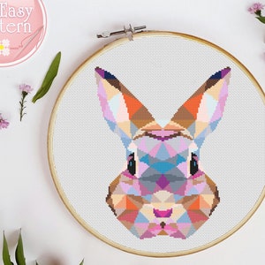 Geometric Cross Stitch pettern, Rabbit cross stitch, Modern cross stitch PDF, Counted cross stitch, Geometric Design, Easy cross stitch