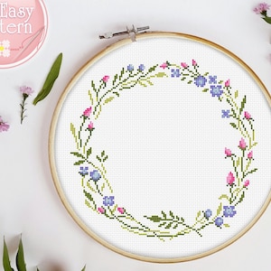 Bloemenkrans kruissteekpatroon pdf, bloem kruissteek, moderne xstitch-grafiek, bloemen borduurontwerp, kruissteek bloemen, hoepelkunst