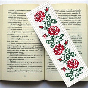 Bookmark Cross Stitch Pattern, Flowers Bookmark Counted Cross Stitch, Rose Embroidery digital PDF pattern, Handmade Gift for book lover