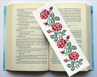 Bookmark Cross Stitch Pattern, Flowers Bookmark Counted Cross Stitch, Rose Embroidery digital PDF pattern, Handmade Gift for book lover