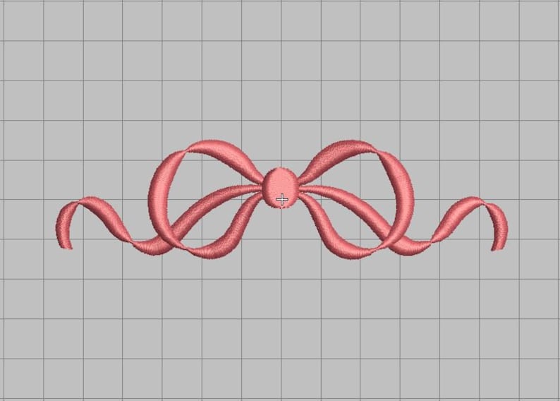 May include: A pink ribbon bow with a center knot. The ribbon is tied in a symmetrical design with two loops on each side.