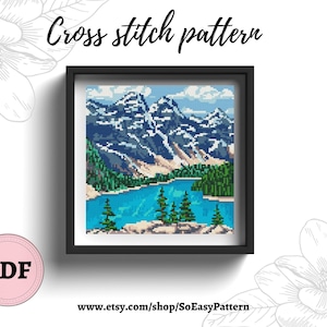 Nature Cross Stitch Pattern PDF Landscape Modern Cross Stitch Pattern Forest Lake Mountain Woodland Counted Cross Stitch Chart Xstitch