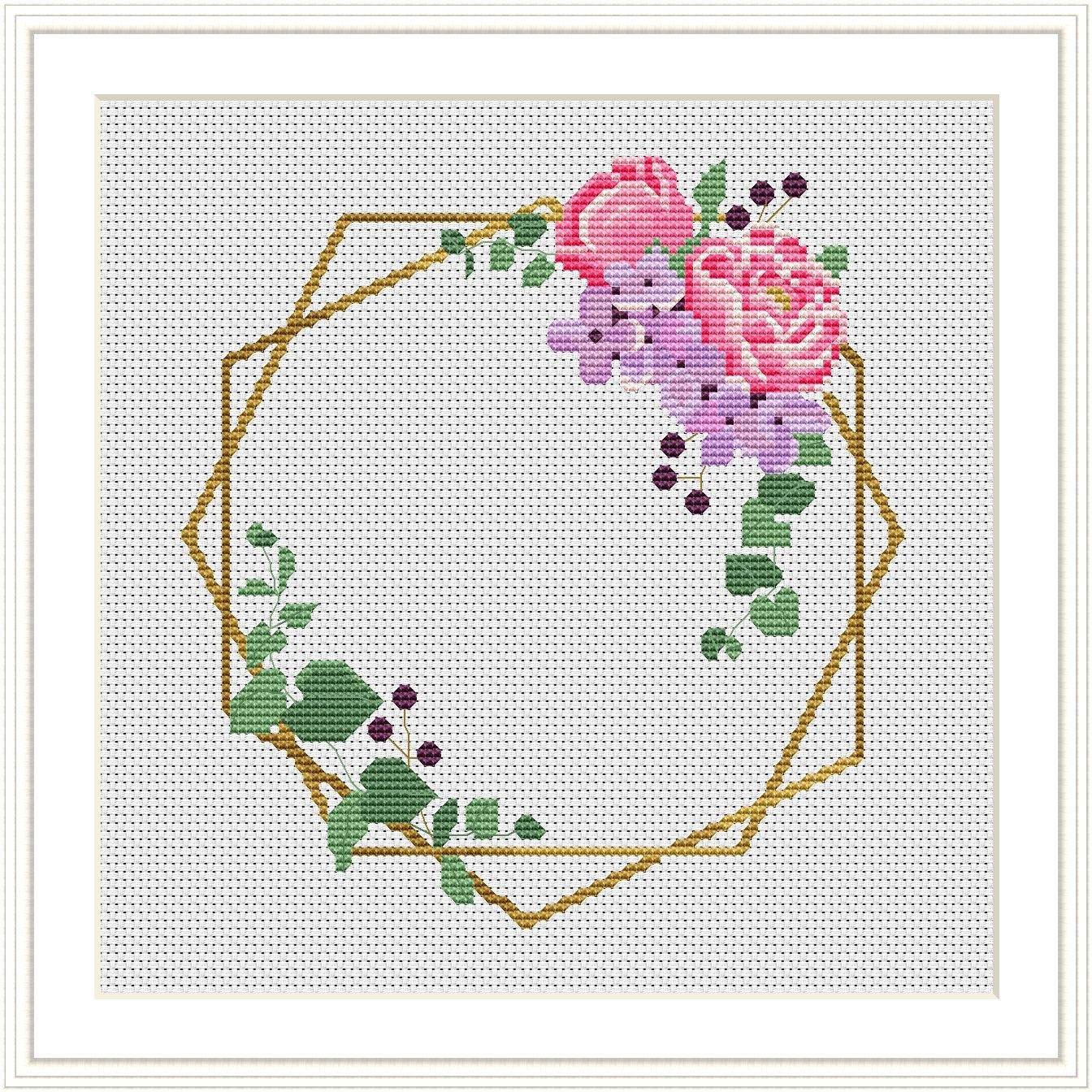 Floral Wreath Cross Stitch Pattern PDF, Flower Cross Stitch