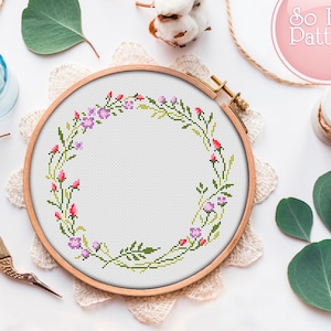 Bloemenkrans kruissteekpatroon pdf, bloem kruissteek, moderne xstitch-grafiek, bloemen borduurontwerp, kruissteek bloemen, hoepelkunst