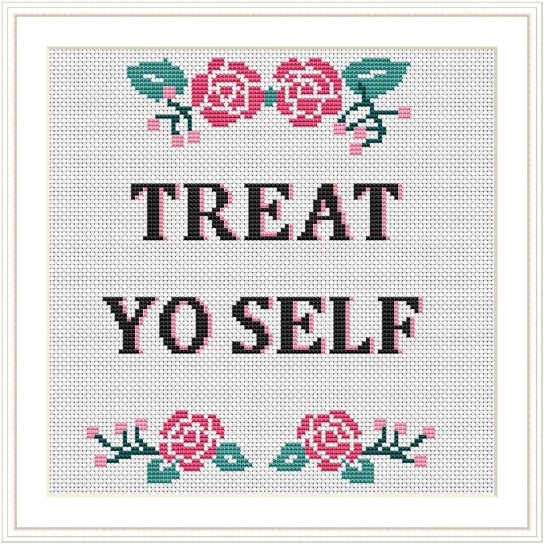 Treat Yo Self Funny Cross Stitch Pattern With Text Subversive Etsy