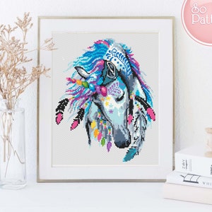 Unicorn Cross Stitch PDF pattern, Rainbow Unicorn Modern cross stitch, Animal cross stitch, Fantasy cross stitch, Rainbow Xstitch pattern