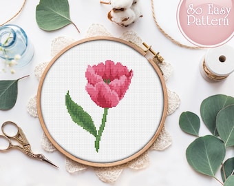 Kreuzstichmuster Tulpe, Kreuzstichmuster PDF, Kreuzstichmuster Frühling, Kreuzstichmuster, moderne Kreuzstichvorlage, Kreuzstichmuster für Anfänger