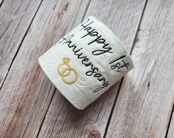 First anniversary toilet paper, 1st anniversary gift, Paper anniversary toilet roll, Embroidered toilet roll, Wedding  joke present