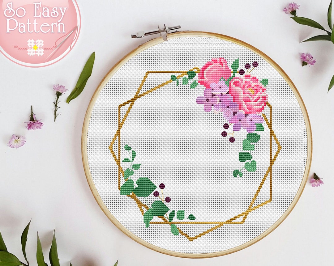 Floral Wreath Cross Stitch Pattern PDF, Flower Cross Stitch